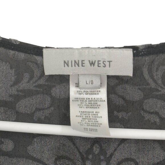Vintage Y2k Nine West Black-Silver Floral Velvet Stretch Blouse SZ Large - Picture 3 of 12